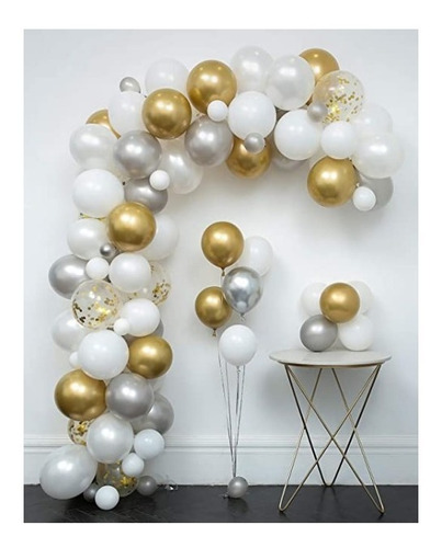 Arco De Globos Bombas Plateado Blanco Dorado  Decoración 