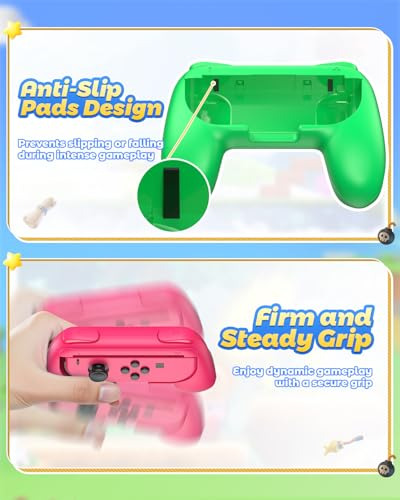 Fyoung Hand Grips Para Switch Joy-con - Pack De 2 Verde/rosa