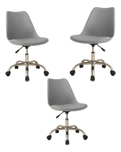 Silla De Oficina Eames Hogarden Set Ejecutivo 3 Pzs Color Gris Material Del Tapizado Cuero Sintético
