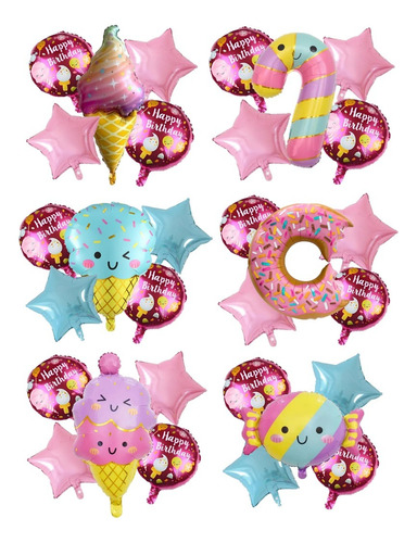 Set 5 Globos Helado Caramelos Dona Metalizados Grandes 70cm