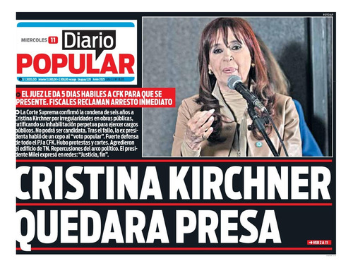 Cristina Kirchner Presa : Corte Confirma Condena D. Popular