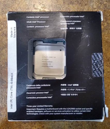 Procesador Intel Core I9-9940x Serie X 14 Nucleos 3.3 Ghz