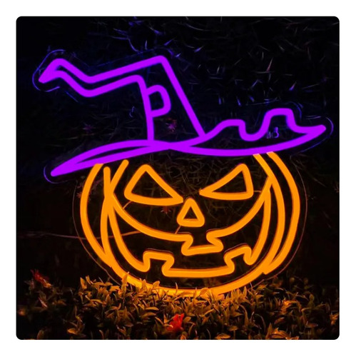 Letrero Led Neon Halloween Calabaza Bruja Ancho70cm Luminoso