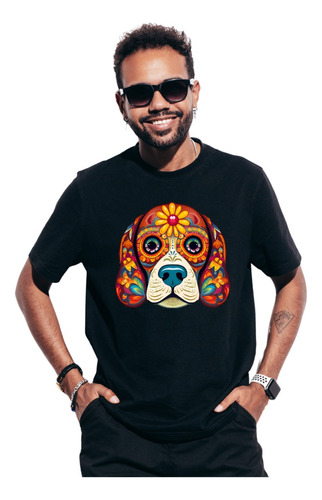 Playera Halloween Día De Muertos Perro Flores Personalizada