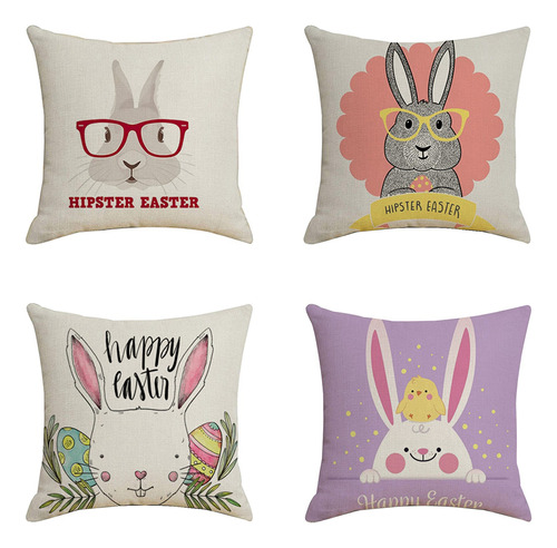 4 Fundas De Almohada De Pascua, Conejitos De Conejo, Funda D