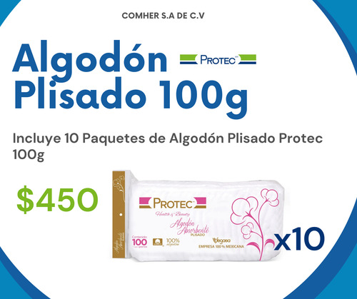 Algodón Plisado 100g Protec Pack C/10 Pz