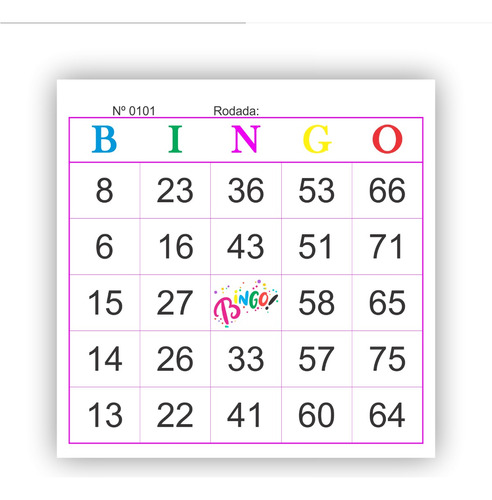 Cartela De Bingo Personalizada  (kit Com 6 Blocos Coloridos)