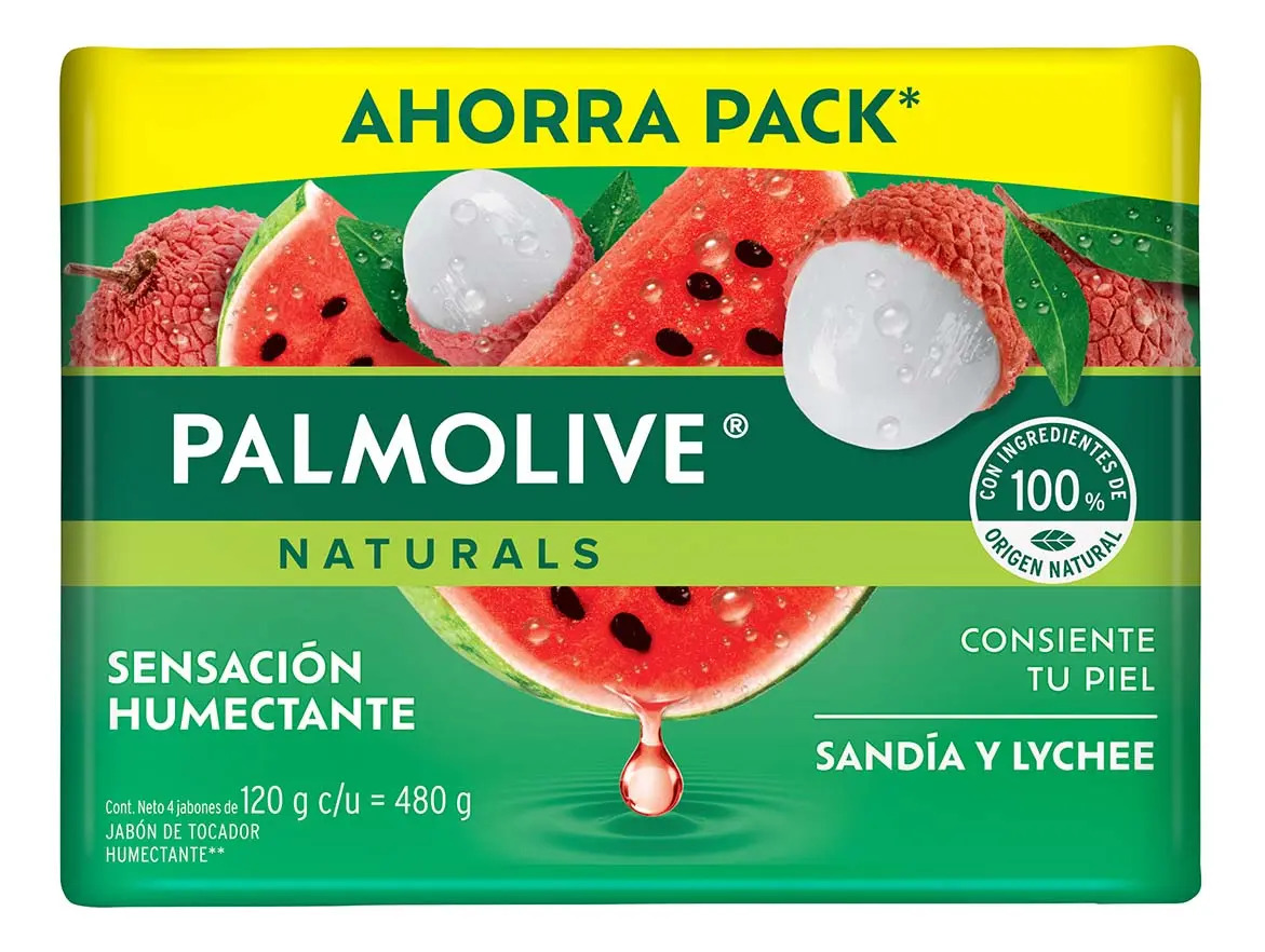 Pack x4 Jabón de Tocador Palmolive Naturals Sandía y Lychee 120g