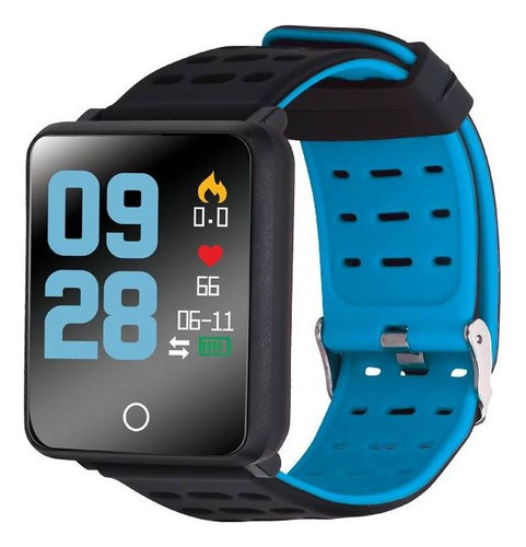 Reloj Inteligente Smart Watch Bluetooth A Prueba De Agua Caja Negro Correa Azul/negro Bisel Negro