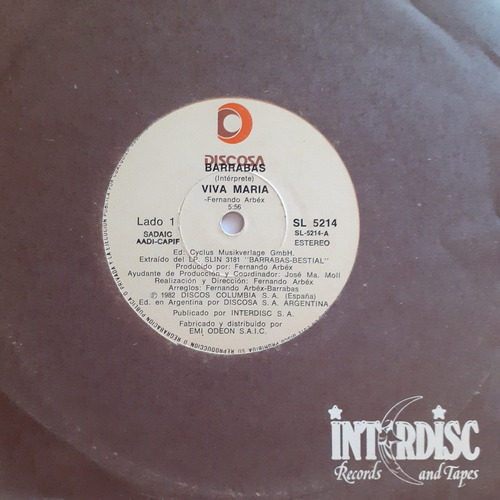 Vinilo Simple- Barrabas (viva Maria / The Lion) (Usado)