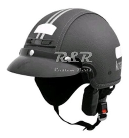 Capacete Kraft Com Aba Pala Couro Preto Custom Harley 56