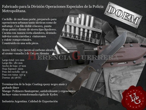 Imagen 2 de 9 de Cuchillo Yarara Doem Tactico Vaina Rigida Kydex Policia