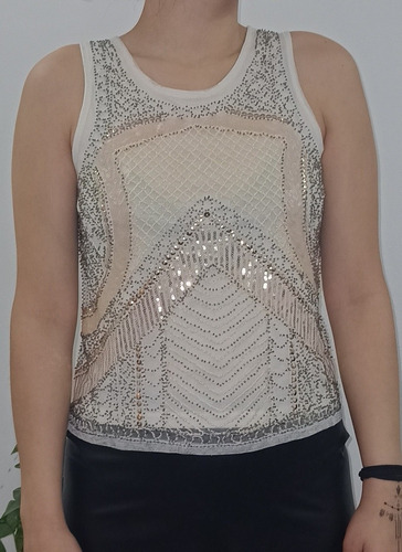 Imagen 1 de 8 de Musculosa Blusa Brillos Lentejuelas Bordadas Fiestas