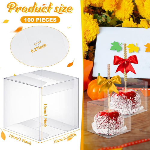 100 Cajas De Manzana De Caramelo 4x4x4 Transparente