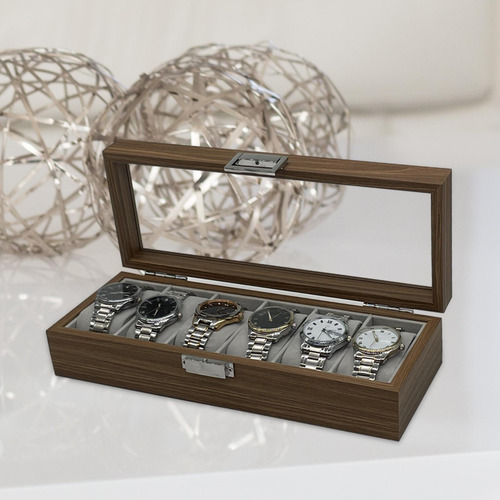 Caja De Reloj De 6 Ranuras Vitrina De Joyería Caja De