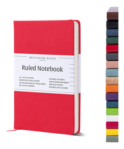 Beechmore Books - Cuaderno A Rayas, Tamano Regular, Color Ro