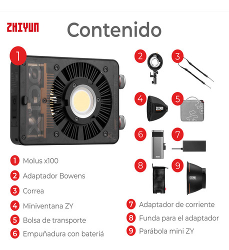 Luz Bolsillo Molus Cob Light X100 Pro Zhiyun Reflector Led Estructura Negro