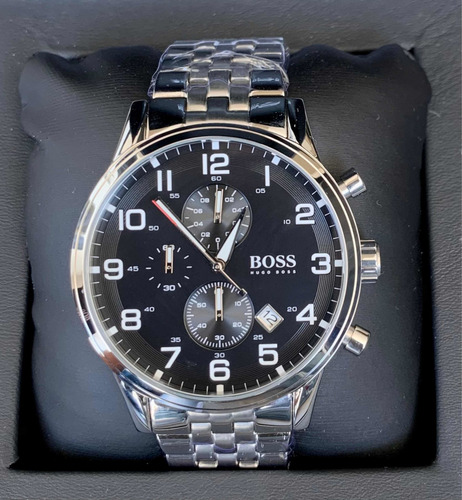 Reloj Pulsera Hugo Boss Hb1512446 Con Correa De Acero Inoxidable Color Plateado - Fondo Negro
