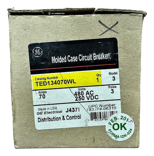 Ge Electrical Ted132070wl Molded Case Circuit Breaker 