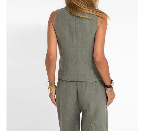 Pantalones De Traje Conjuntos De Lino Para Mujer, 2 Piezas
