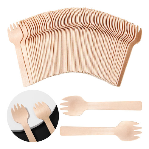 100 Tenedor Desechabl Madera Mini S Compostabl Granel Para