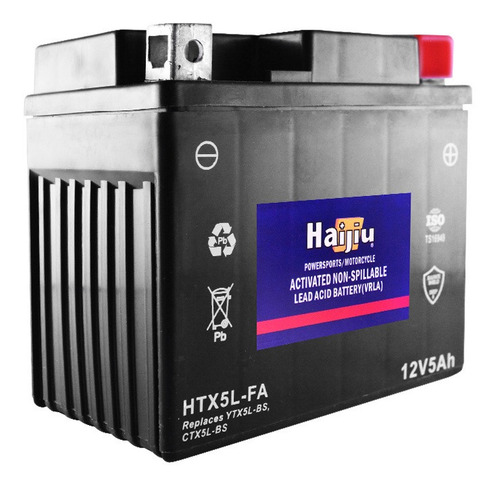 Imagen 2 de 9 de Batería Moto Haijiu Htx5l-fa Agm Gel Libre Mantenimiento