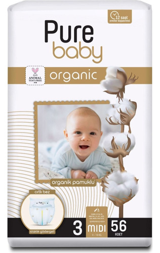 Pañales Pure Baby Organic 3 Midi Talla M De 56 Unidades