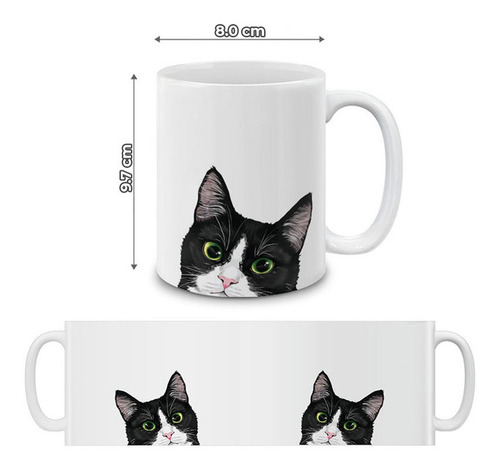 Imagen 4 de 6 de Taza Mágica Para Regalo Gato Negro Tuxedo Esmoquin