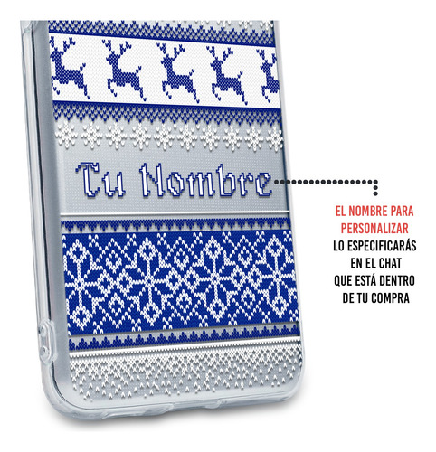 Funda Para Motorola Ugly Sweater Navideño Azul Con Tu Nombre