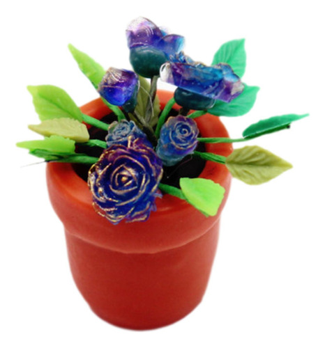 Casa De Muñecas En Miniatura Con Jardín Flores Azules