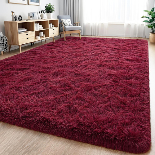 Tapete Peludo 3,00 X 2,00 Grande Felpudo Para Sala E Quarto Comprimento 3 M Cor Bordô Largura 2 M