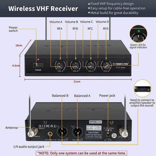 Sistema De Microfono Inalambrico, Inalambrico Vhf Phenyx ...