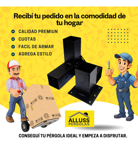 Kit Pergola 3x3m Para Tirante 3p Con Bases Soporte U Negro