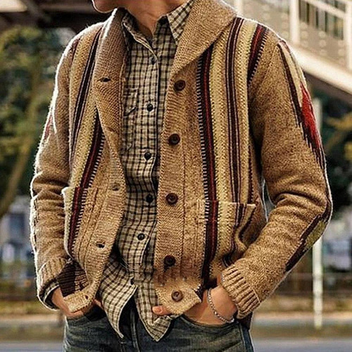 Chaqueta Térmica Buttonsweaters Para Hombre, De Punto Trenza