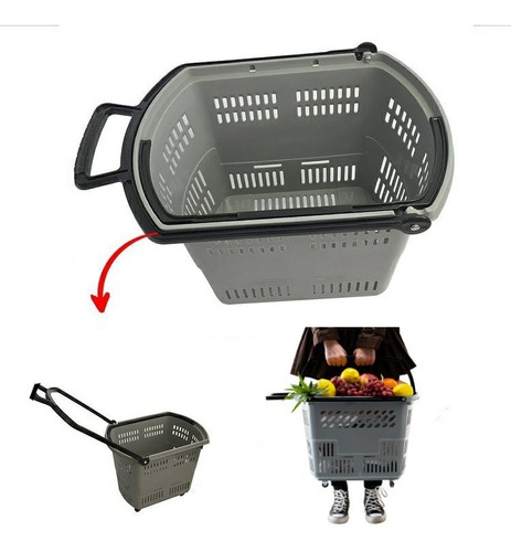 Imagen 2 de 3 de Cesta De Mercado/ Carrito De Compras Con Asas Y Rueda Gris