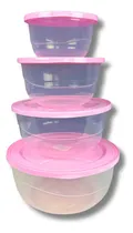 Comprar X4 Contenedores Recipientes Herméticos Redondos Plastico Rosa