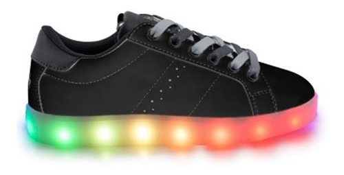 Championes Footy Con Luces Led - Negro Y Plateado - 26 Al 34