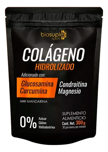 Biosuple sport Colageno Hidrolizado + Glucosamina + Curcumina Bolsa 300g Sabor Mandarina
