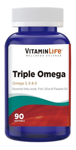 Triple Omega (90 Cápsulas) Vitamin Life Sabor Sin Sabor