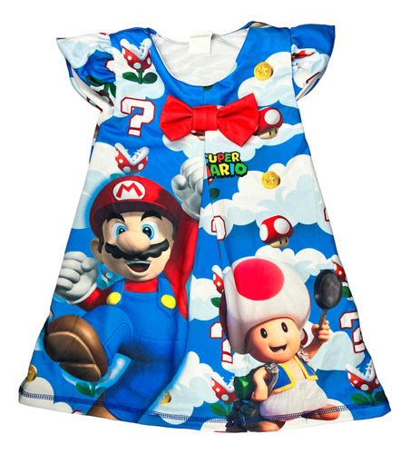 Vestido Niña Casual Batita Princesa Peach Y Mario Bros