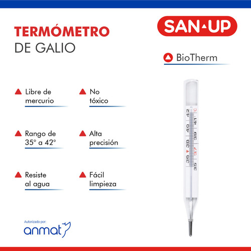 Termómetro De Galio San Up Biotherm Sin Mercurio Alta Precisión Numeración Grande
