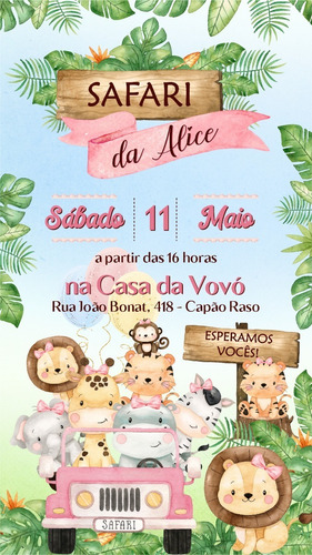 Convite Aniversário Virtual Personalizado Safari