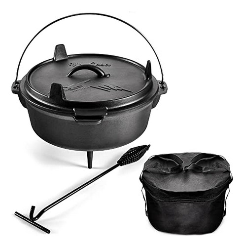 Uno Casa Cast Iron Camping Dutch Oven - 6 Quart Pre-seasoned