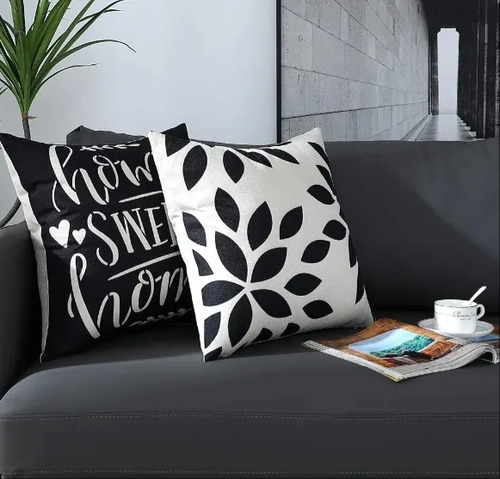 Juego De 4 Funda Para Cojines Decorativos Sala Sofá 45x45cm Negro Cojin
