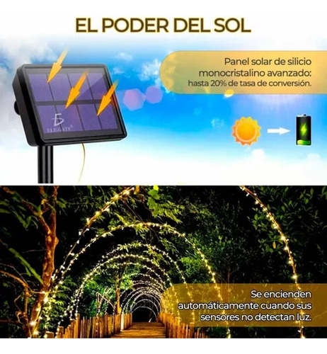 Serie Navideña Solar 20 Metros 200 Leds Luces Color Ámbar Luces Amarillo Ele-Gate