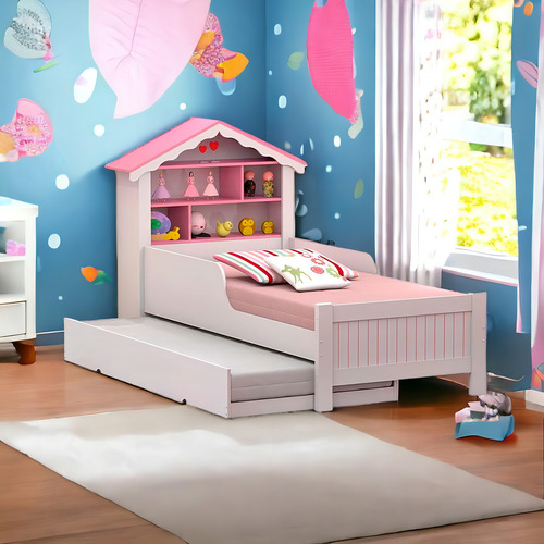 Bicama Casinha Menina Juvenil Com Colchões Cor Rosa