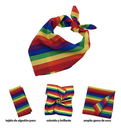 2pz Toalla Cuadrada Arcoiris+10pz Pegatinas Orgullo Arcoiris