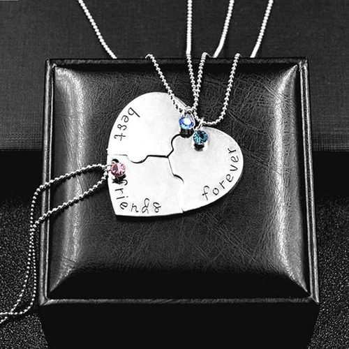3 Collares Best Friends Forever Crystal Con Forma De Corazón