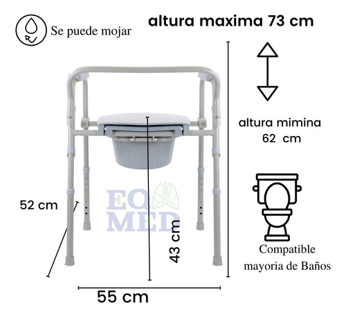 Silla Comodo Aumento Ducha De Wc Baño 3 En 1 Plegable