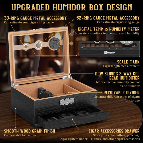 Caja Humidora De Cigarrillos Lihtun Con Higrometro Digital